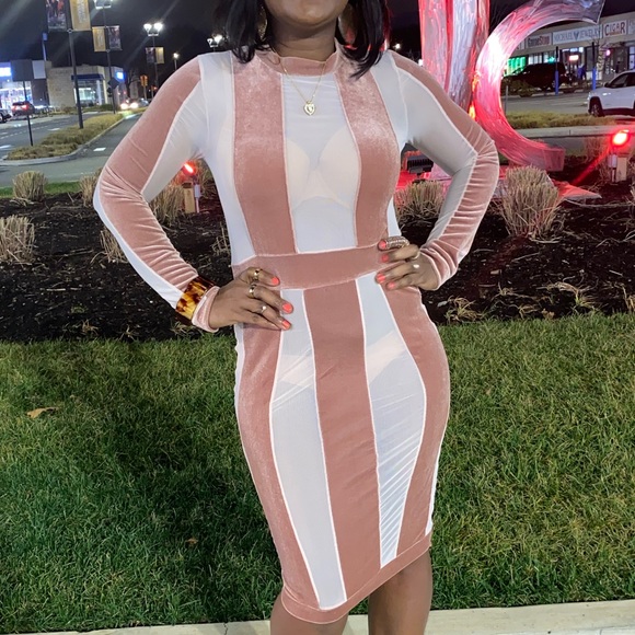 ✨The Sexy Velvet Striped Mesh Dress - Picture 3 of 3